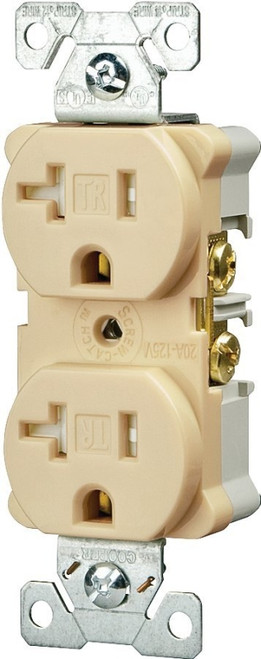 Eaton Wiring Devices TWRBR20V Duplex Receptacle, 2 -Pole, 20 A, 125 V, Back, Side Wiring, NEMA: 5-20R, Ivory [SKU: ORG2026839]