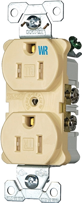 Eaton Wiring Devices TWRBR15V Duplex Receptacle, 2 -Pole, 15 A, 125 V, Back, Side Wiring, NEMA: 5-15R, Ivory [SKU: ORG4166302]