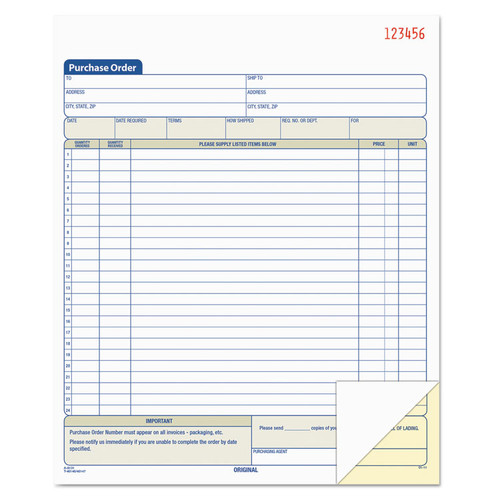 Purchase Order Book, 22 Lines, Two-Part Carbonless, 8.38 x 10.19, 50 Forms Total [SKU: TOP46146]