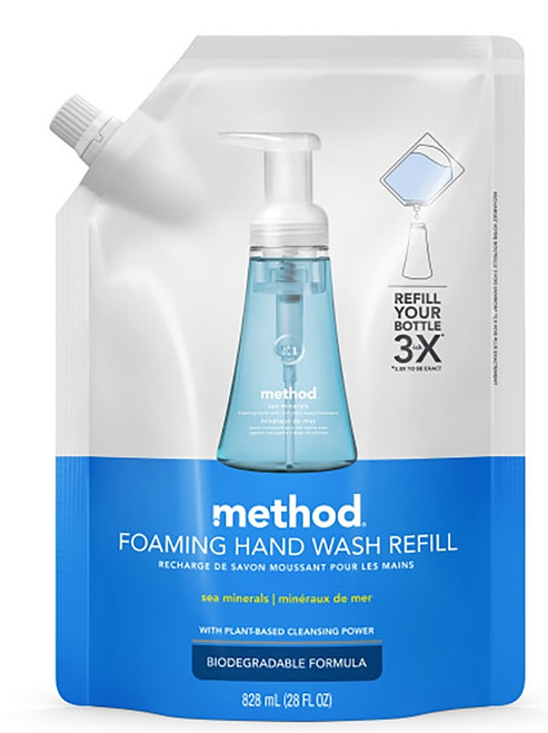 method 328110 Foaming Hand Wash Refill, Liquid, Light Blue, Sea Minerals, 28 oz Pouch [SKU: ORG3468899]
