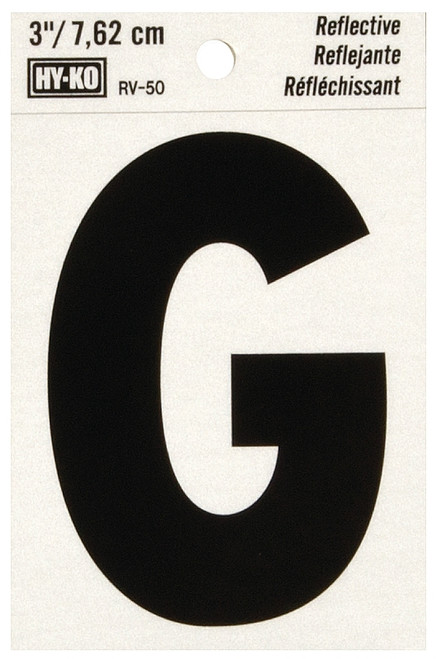 HY-KO RV-50/G Reflective Letter, Character: G, 3 in H Character, Black Character, Silver Background, Vinyl [SKU: ORG0199026]