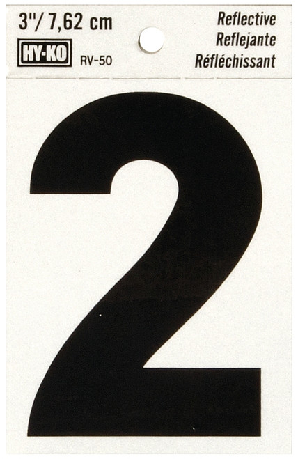 HY-KO RV-50/2 Reflective Sign, Character: 2, 3 in H Character, Black Character, Silver Background, Vinyl [SKU: ORG0200584]