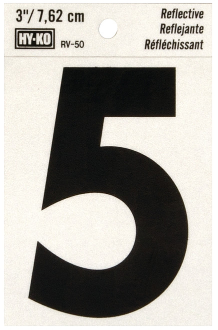 HY-KO RV-50/5 Reflective Sign, Character: 5, 3 in H Character, Black Character, Silver Background, Vinyl [SKU: ORG0200634]