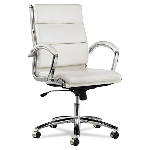 Alera Neratoli Mid-Back Slim Profile Chair, Faux Leather, Up to 275 lb, 18.3" to 21.85" Seat Height, White Seat/Back, Chrome [SKU: ALENR4206]