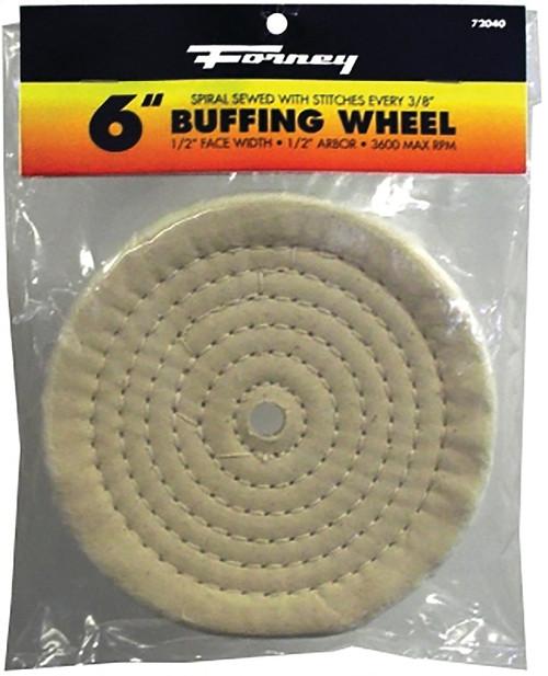 Forney 72040 Buffing Wheel, 6 in Dia, 1/2 in Thick, 1/2 in Arbor, Cotton [SKU: ORG8912073]