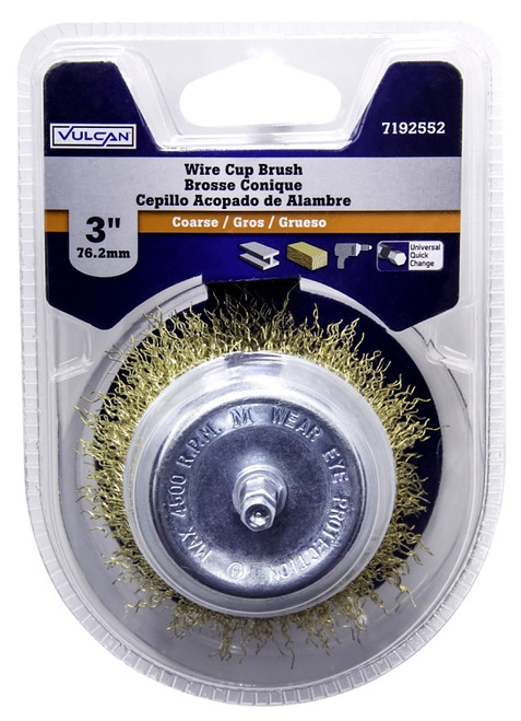 Vulcan 321231OR Wire Cup Brush, 3 in Dia, 1/4 in Quick Change Shank in Arbor/Shank [SKU: ORG7192552]