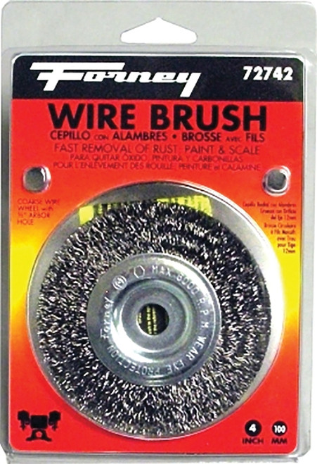 Forney 72742 Wire Wheel Brush, 4 in Dia, 1/2 in Arbor/Shank, 0.012 in Dia Bristle [SKU: ORG8912370]