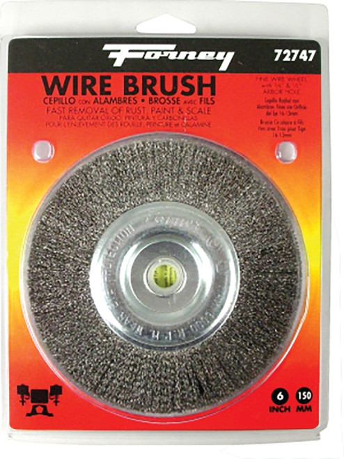 Forney 72747 Wire Wheel Brush, 6 in Dia, 1/2 to 5/8 in Arbor/Shank, 0.008 in Dia Bristle [SKU: ORG8912396]