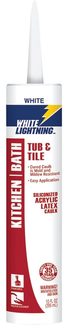 WHITE LIGHTNING W22000010 Adhesive Caulk, White, -30 to 180 deg F, 10 fl-oz Cartridge [SKU: ORG6351498]