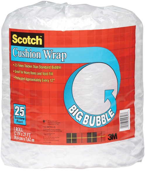 Scotch BB7912-25 Perforated Bubble Cushion Wrap, 25 ft L, 12 in W, Clear [SKU: ORG7497597]