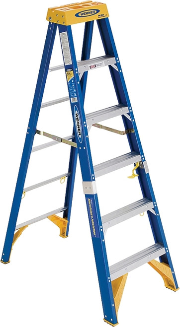 WERNER Old Blue OBEL06 Step Ladder, 10 ft Max Reach H, 5-Step, 375 lb, Type IAA Duty Rating, 3 in D Step, Fiberglass [SKU: ORG8590606]