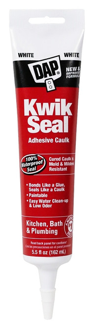 DAP KWIK SEAL 18001 Adhesive Caulk, White, -20 to 150 deg F, 5.5 oz Tube [SKU: ORG8369894]