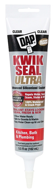 DAP KWIK SEAL ULTRA 18915 Siliconized Sealant, Clear, 0 to 170 deg F, 5.5 oz Tube [SKU: ORG8484578]