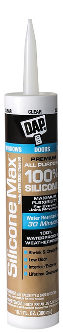 DAP SILICONE MAX 08791 Silicone Sealant, Clear, 24 hr Curing, -35 to 120 deg F, 10.1 fl-oz Cartridge/Tube [SKU: ORG1135284]