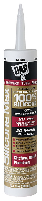 DAP SILICONE MAX 08668 Kitchen and Bath Sealant, Clear, 24 hr Curing, -35 to 140 deg F, 10.1 fl-oz Cartridge/Tube [SKU: ORG1135250]