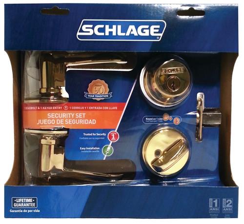 Schlage Flair Series FB50NVFLA505 Knob Lockset, 2 Grade, Keyed Alike Key, Steel, Brass, 2-3/8 x 2-3/4 in Backset [SKU: ORG7120546]