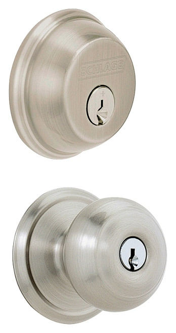 Schlage Georgian Series FB50NVGEO619 Knob Lockset, 2 Grade, Keyed Alike Key, Steel, Satin Nickel, K4 Keyway [SKU: ORG9881129]