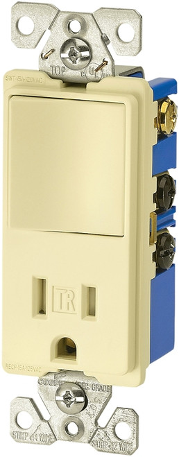 Eaton Cooper Wiring TR7730V Combination Switch/Receptacle, 1 -Pole, 15 A, 120/277 V, Ivory [SKU: ORG2876175]