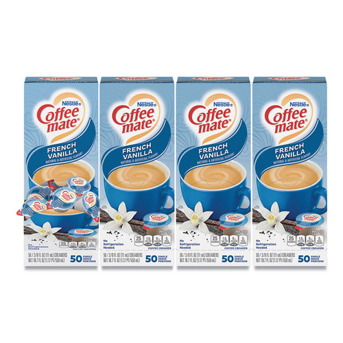 Liquid Coffee Creamer, French Vanilla, 0.38 oz Mini Cups, 50/Box, 4 Boxes/Carton, 200 Total/Carton [SKU: NES35170CT]