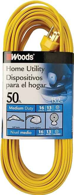 Woods 0832 Extension Cord, 16 AWG Cable, 50 ft L, 10 A, 125 V, Yellow [SKU: ORG3190071]