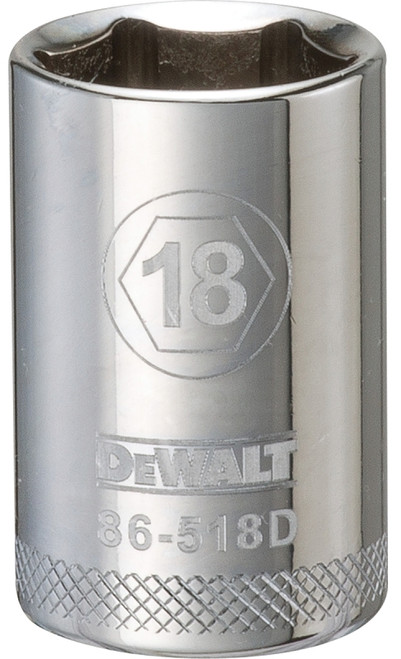 DeWALT DWMT86518OSP Drive Socket, 18 mm Socket, 1/2 in Drive, 6-Point, Vanadium Steel, Polished Chrome [SKU: ORG7519655]