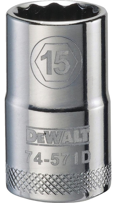 DeWALT DWMT74571OSP Drive Socket, 15 mm Socket, 1/2 in Drive, 12-Point, Vanadium Steel, Polished Chrome [SKU: ORG7516248]