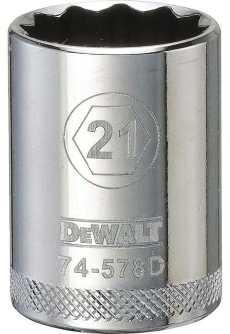 DeWALT DWMT74578OSP Drive Socket, 21 mm Socket, 1/2 in Drive, 12-Point, Vanadium Steel, Polished Chrome [SKU: ORG7516321]