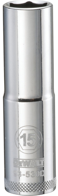 DeWALT DWMT93530OSP Drive Socket, 15 mm Socket, 1/2 in Drive, 6-Point, Vanadium Steel, Polished Chrome [SKU: ORG7520414]
