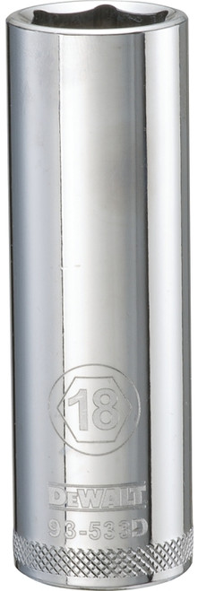 DeWALT DWMT93533OSP Drive Socket, 18 mm Socket, 1/2 in Drive, 6-Point, Vanadium Steel, Polished Chrome [SKU: ORG7520448]