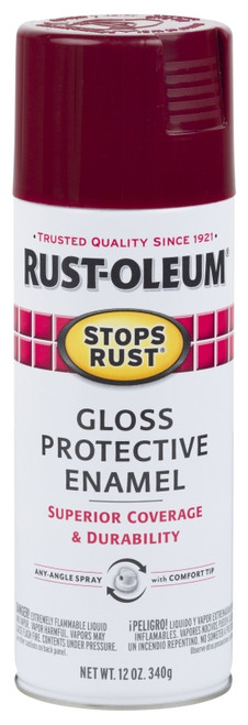 RUST-OLEUM STOPS RUST 7768830 Protective Enamel Spray Paint, Gloss, Burgundy, 12 oz, Aerosol Can [SKU: ORG2150340]