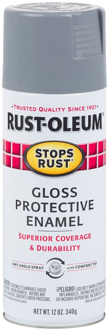 RUST-OLEUM STOPS RUST 7786830 Protective Enamel Spray Paint, Gloss, Smoke Gray, 12 oz, Aerosol Can [SKU: ORG2556272]
