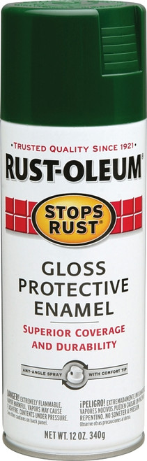 RUST-OLEUM STOPS RUST 7738830 Protective Enamel Spray Paint, Gloss, Hunter Green, 12 oz, Aerosol Can [SKU: ORG2556736]