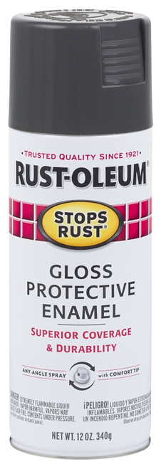 RUST-OLEUM STOPS RUST 7784830 Protective Enamel Spray Paint, Gloss, Charcoal Gray, 12 oz, Aerosol Can [SKU: ORG6241301]