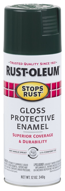 RUST-OLEUM STOPS RUST 7733830 Protective Enamel Spray Paint, Gloss, Dark Hunter Green, 12 oz, Aerosol Can [SKU: ORG6241467]