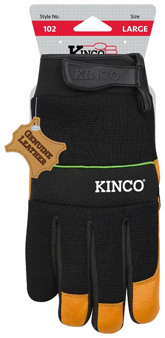 KincoPro 102-M Safety Gloves, Men's, M, Wing Thumb, Hook and Loop Cuff, Polyester/Spandex Back, Gold [SKU: ORG8634586]