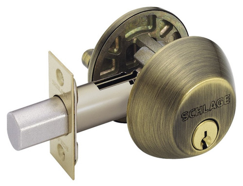 Schlage B60609 Deadbolt, Antique Brass, 2-3/8 x 2-3/4 in Backset, C Keyway [SKU: ORG1534635]