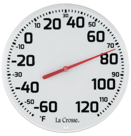 La Crosse 104-1522-TBP Round Thermometer, 8-1/2 in Display, Analog, -60 to 120 deg F, Plastic Casing, White Casing [SKU: ORG0685099]