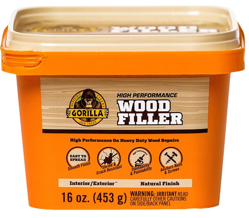 Gorilla 107103 Wood Filler, Liquid Paste, Odorless to Mild, Tan, 16 oz Tub [SKU: ORG5122973]