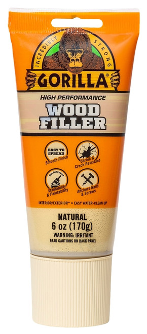 Gorilla 107072 Wood Filler, Liquid Paste, Odorless to Mild, Tan, 6 oz Tube [SKU: ORG5122981]