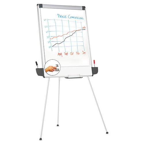 Dry Erase Board with Tripod Easel and Adjustable Pen Cups, 29" x 41", White Surface, Silver Frame [SKU: UNV43031]