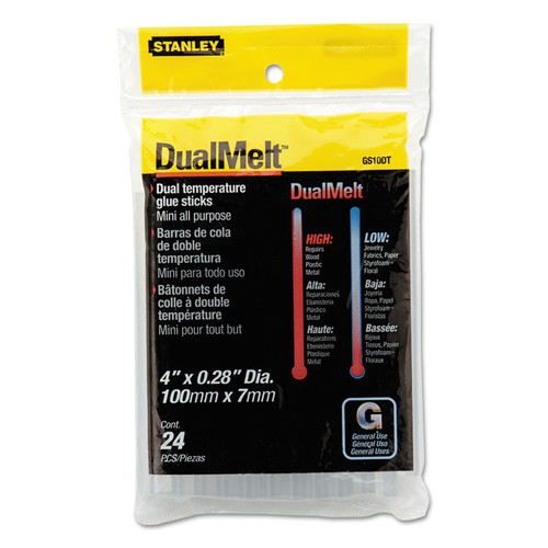 Dual Temperature Mini Glue Sticks, 0.28" x 4", Dries Clear, 24/Pack [SKU: BOSGS10DT]