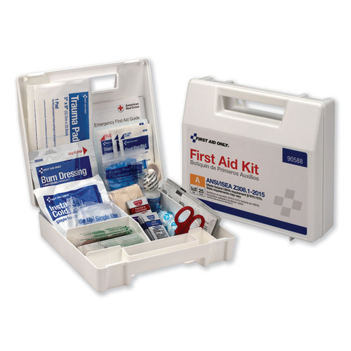 ANSI 2015 Compliant Class A Type I and II First Aid Kit for 25 People, 89 Pieces, Plastic Case [SKU: FAO90588]