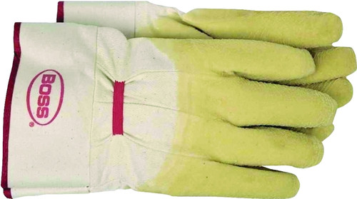 BOSS 8424L Ergonomic Protective Gloves, L, Band Top Cuff, Cotton/Polyester Glove, White/Yellow [SKU: ORG9884891]