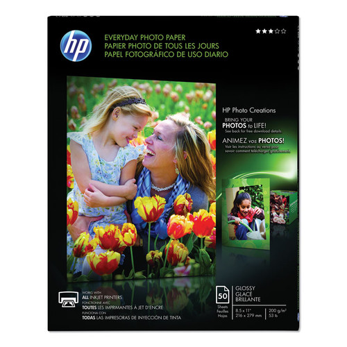 Everyday Photo Paper, 8 mil, 8.5 x 11, Glossy White, 50/Pack [SKU: HEWQ8723A]
