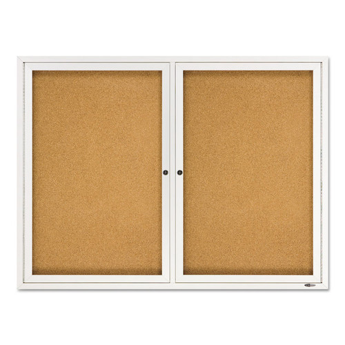 Enclosed Bulletin Board, Natural Cork/Fiberboard, 48 x 36, Silver Aluminum Frame [SKU: QRT2364]