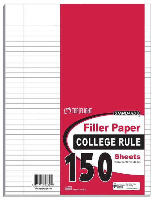 TOP FLIGHT 4314212 Filler Paper, 10-1/2 in x 8 in, White [SKU: ORG7521081]