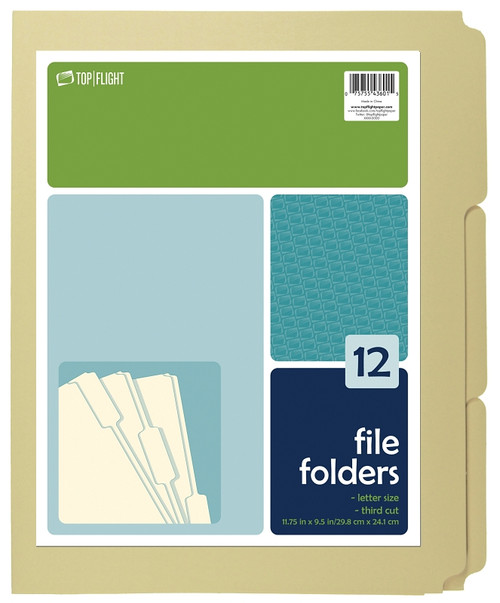 TOP FLIGHT 4611415 File Folder, 12 x 9-1/2 in Sheet, 12 Sheet, Plain Tab [SKU: ORG6190110]