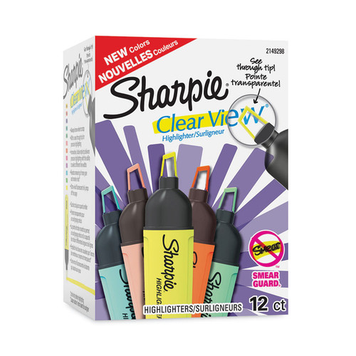 Clearview Tank-Style Highlighter, Assorted Ink Colors, Chisel Tip, Assorted Barrel Colors, 12/Pack [SKU: SAN2149298]