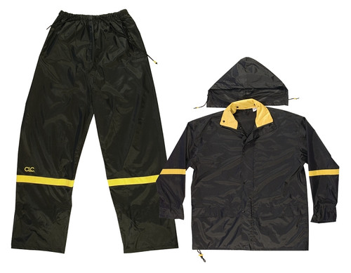 CLC R103M Rain Suit, M, 190T Nylon, Black/Yellow, Detachable Collar, Zipper Closure [SKU: ORG3559002]