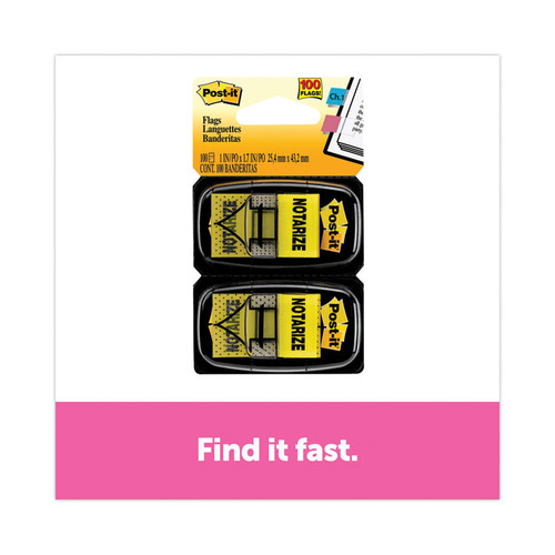 Arrow Message 1" Page Flags, "Notarize," Yellow, 50 Flags/Dispenser, 2 Dispensers/Pack [SKU: MMM680NZ2]